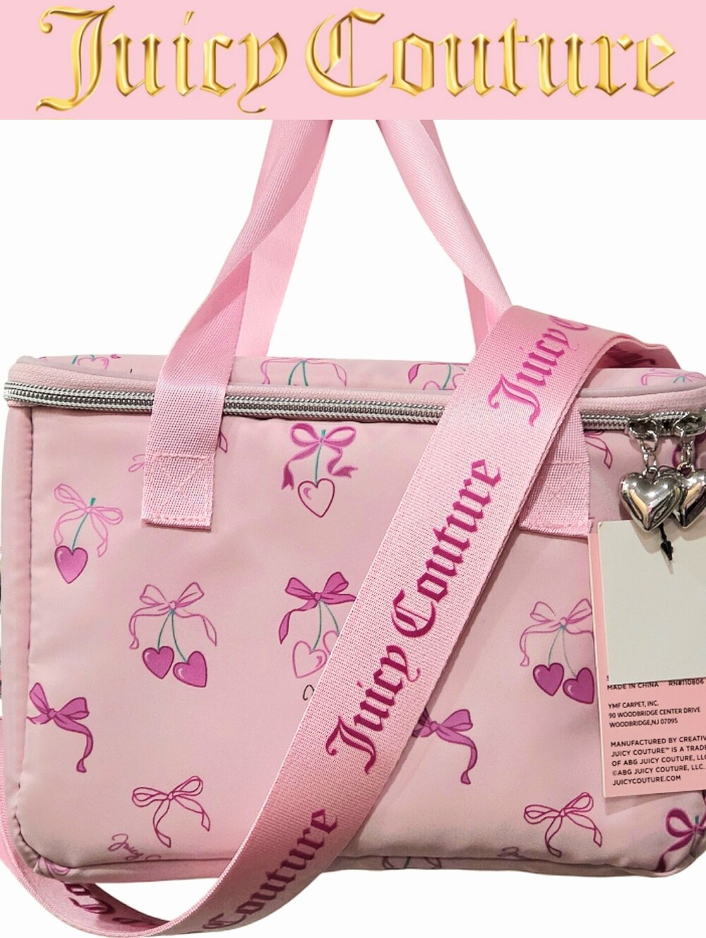 Juicy Couture Juicy Heart Cherries Graphic Zip Around Insulated Cooler Tote Bag